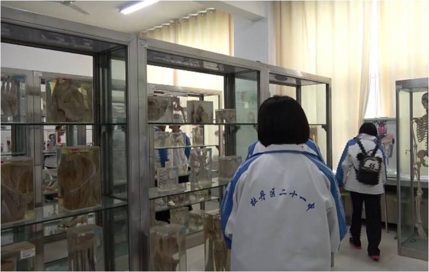 二十一中学生参观我校人体陈列馆